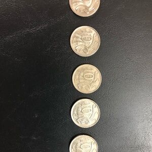 Set of 5 Australian 10 cent coins.